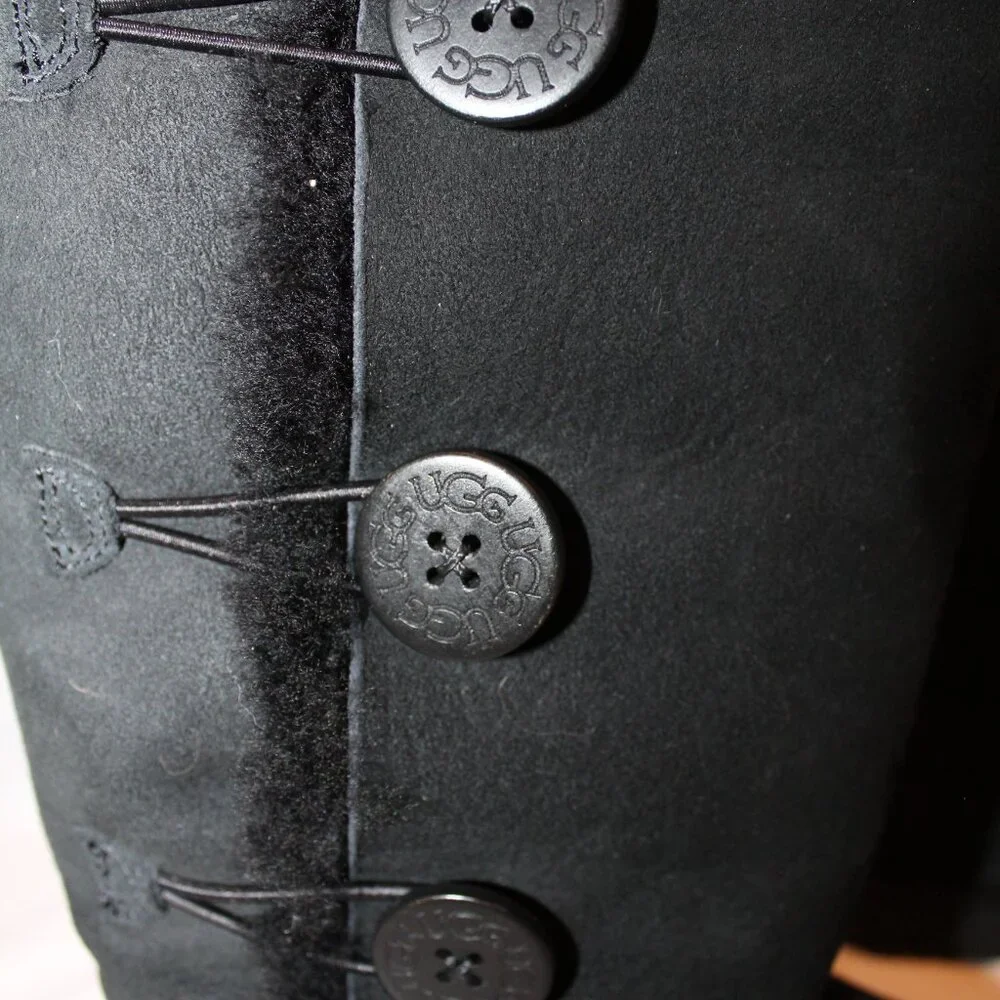 NEW UGG BAILEY BUTTON WATER RESISTANT TALL SUEDE SHEARLING LINED BOOTS BLACK‎